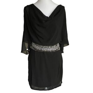 NWT NOS Whimsigoth SIZE SM Chiffon Short Black Dress Womens Rhinestones Moto 80s